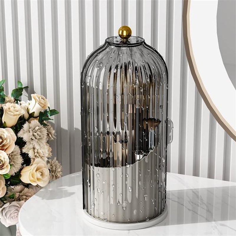 360° Rotating Cosmetic Brush Storage Basket, Makeup Brush Holder Organizer with Clear Dustproof Lid, Multi-Grid Countertop Makeup Storage Box, Tooth Brush Toothpaste Holder, Desktop Makeup Organizer for Vanity Dresser Bathroom & Office, Beauty Organiser