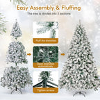 6Ft Snow Flocked Hinged Artificial Christmas Tree, White