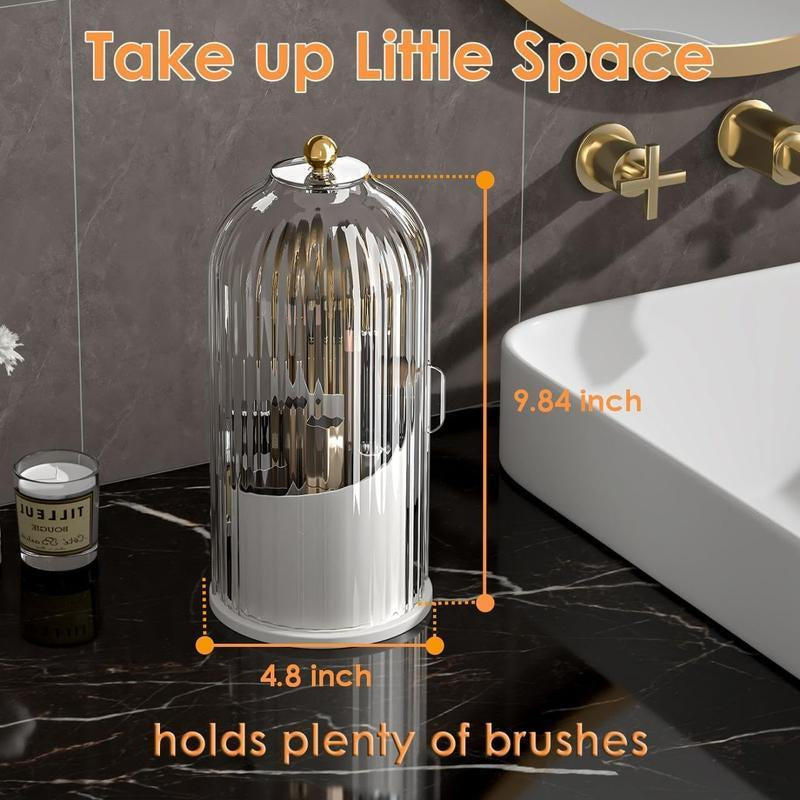 360° Rotating Cosmetic Brush Storage Basket, Makeup Brush Holder Organizer with Clear Dustproof Lid, Multi-Grid Countertop Makeup Storage Box, Tooth Brush Toothpaste Holder, Desktop Makeup Organizer for Vanity Dresser Bathroom & Office, Beauty Organiser