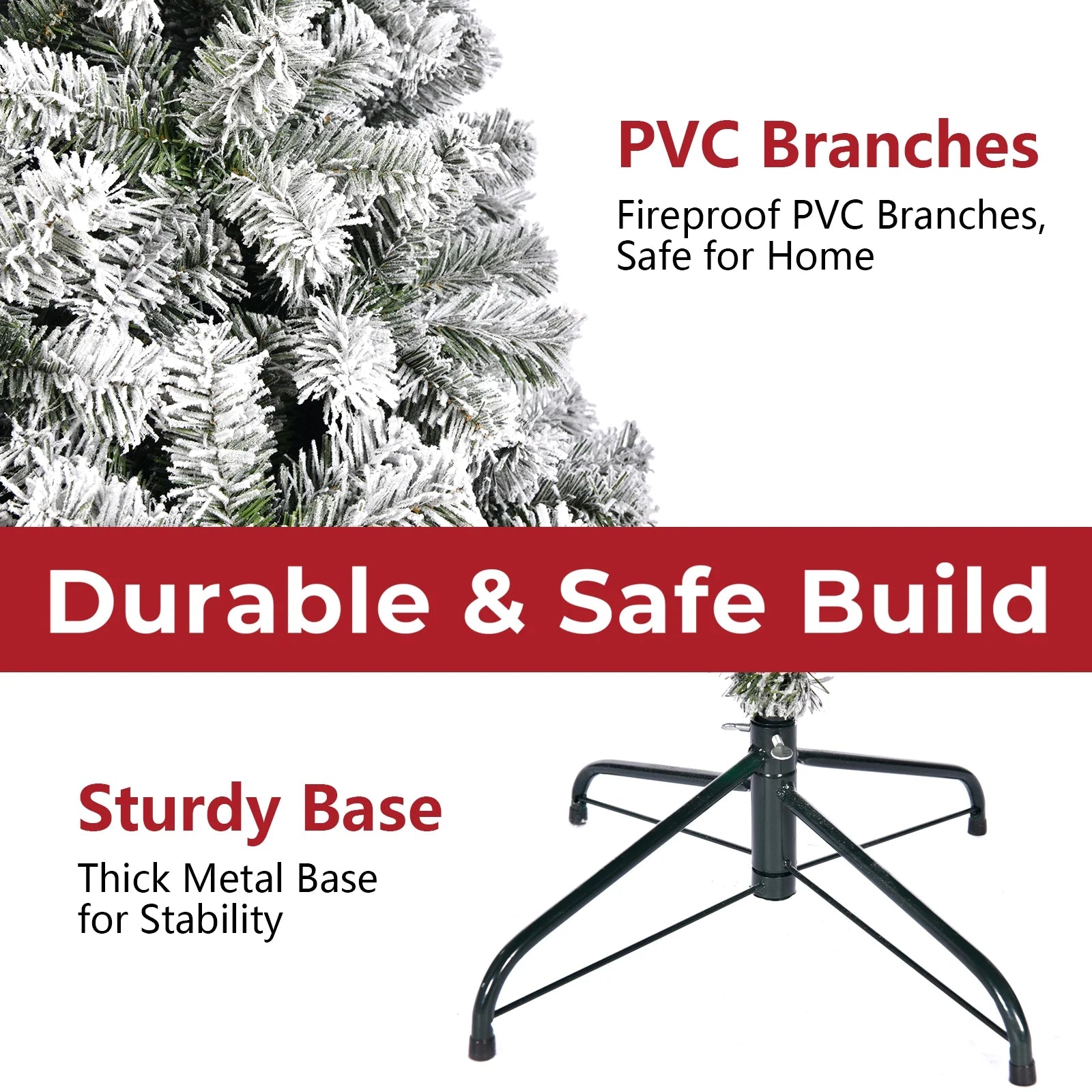 6Ft Snow Flocked Hinged Artificial Christmas Tree, White