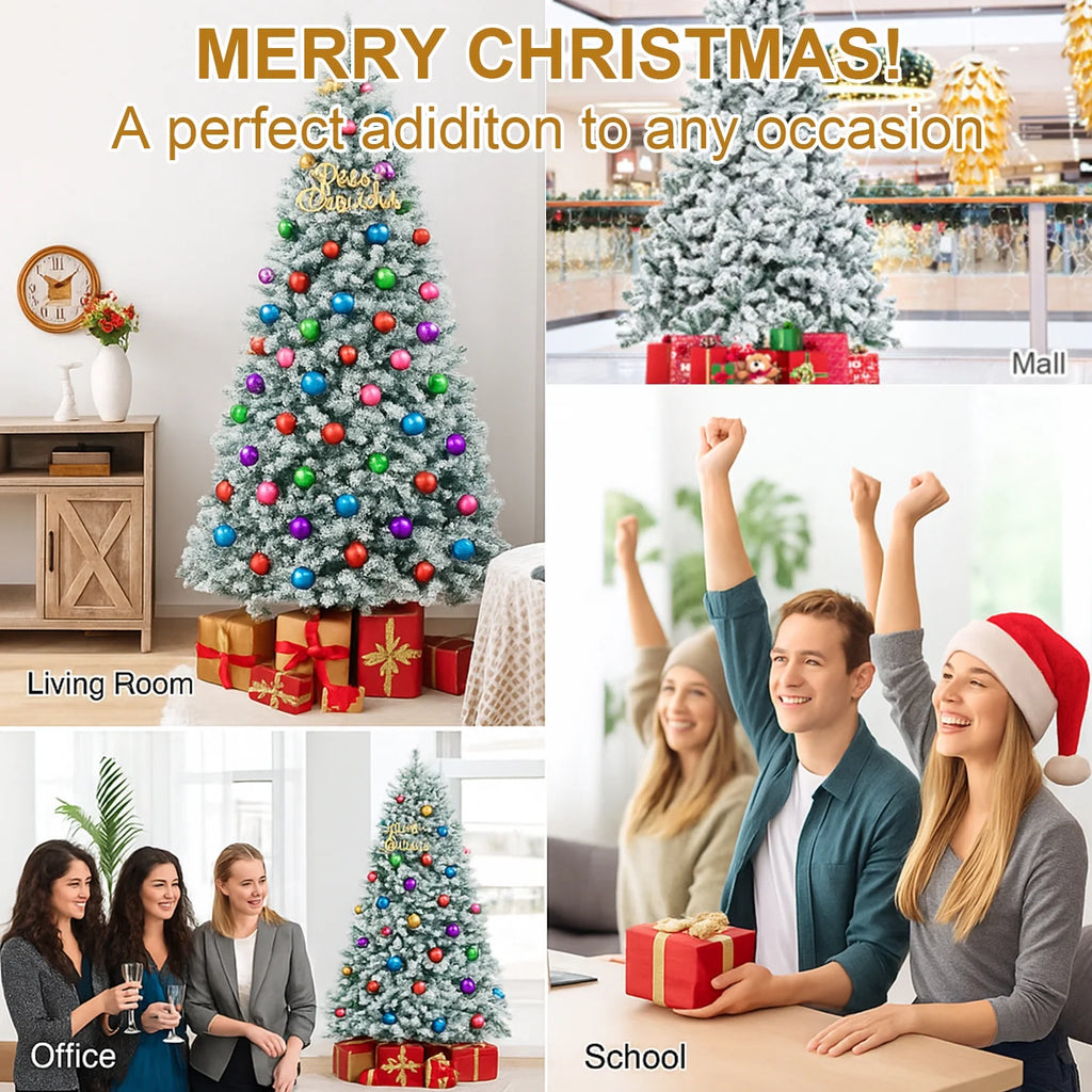 6Ft Snow Flocked Hinged Artificial Christmas Tree, White