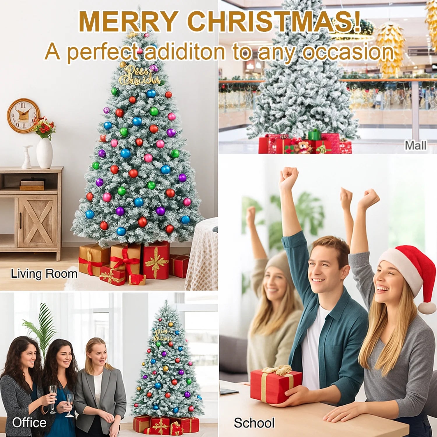 6Ft Snow Flocked Hinged Artificial Christmas Tree, White