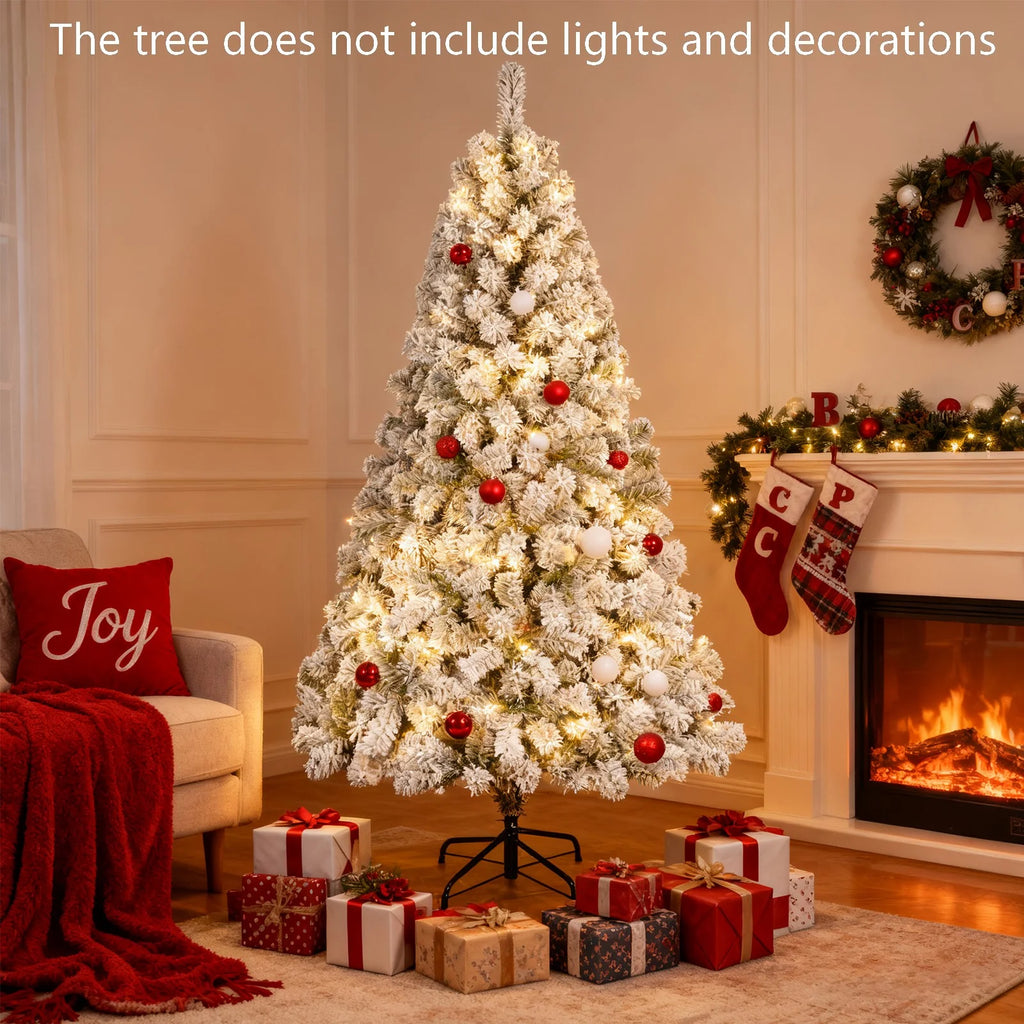 6Ft Snow Flocked Hinged Artificial Christmas Tree, White