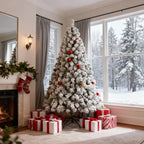 6Ft Snow Flocked Hinged Artificial Christmas Tree, White