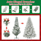 9Ft Snow Flocked Christmas Tree with 2028 Tips, Artificial Snowy Xmas Pine Tree with Reinforced Metal Base for Home Office Party Holiday Decorations ,White(No Light)