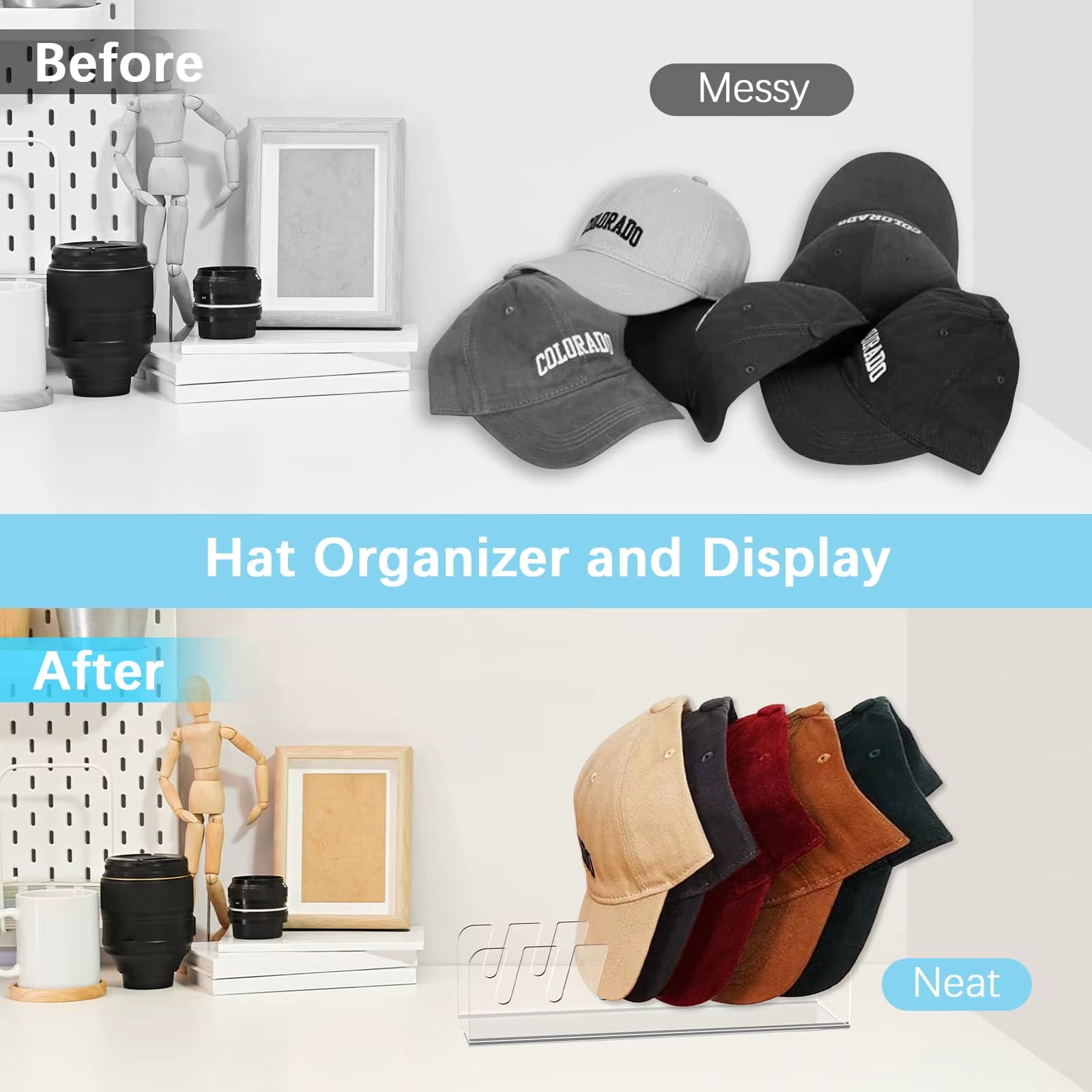 Baseball Cap Hat Holder Hat Storage Device Acrylic Cap Holder Durable Suitable for Bedroom Closet Dressing Table Store Display