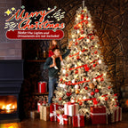 9Ft Snow Flocked Christmas Tree with 2028 Tips, Artificial Snowy Xmas Pine Tree with Reinforced Metal Base for Home Office Party Holiday Decorations ,White(No Light)