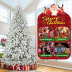 9Ft Snow Flocked Christmas Tree with 2028 Tips, Artificial Snowy Xmas Pine Tree with Reinforced Metal Base for Home Office Party Holiday Decorations ,White(No Light)