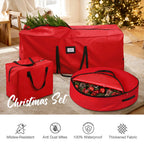 3Pcs Christmas Tree Storage Bag, Christmas Tree Bag for 7.5 FT Artificial Trees, Durable Waterproof with Reinforced Carrying Handles (Red)