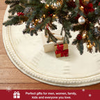 Christmas Tree Skirt, 48 Inches Red Tree Skirt Luxury Cable Knit Knitted Thick Rustic Xmas Tree Skirt Decoration, Cream
