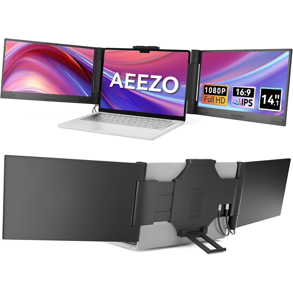 14" 1080P IPS Laptop Screen Extender | 280° Rotatable Portable Monitor, Plug & Play, Fits 13-17.3" Laptops, Compatible with Windows/Mac/Android/Chrome(Type-C/Usb Interfaces, Requires DP)