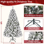 6Ft Snow Flocked Hinged Artificial Christmas Tree, White