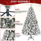 6Ft Snow Flocked Hinged Artificial Christmas Tree, White