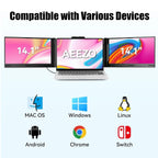 14" 1080P IPS Laptop Screen Extender | 280° Rotatable Portable Monitor, Plug & Play, Fits 13-17.3" Laptops, Compatible with Windows/Mac/Android/Chrome(Type-C/Usb Interfaces, Requires DP)