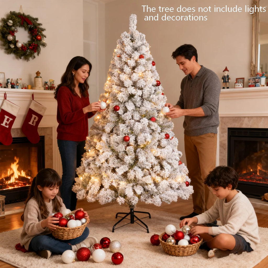 6Ft Snow Flocked Hinged Artificial Christmas Tree, White