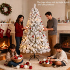 6Ft Snow Flocked Hinged Artificial Christmas Tree, White