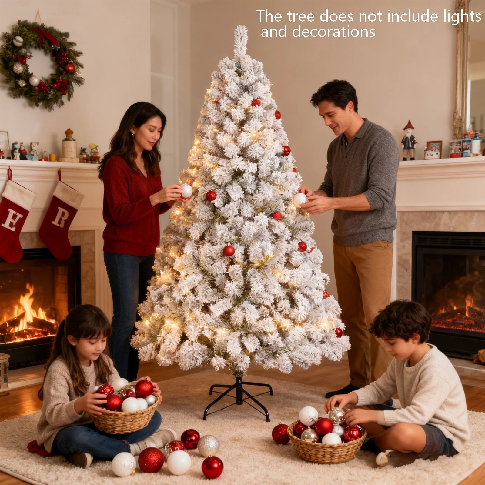 6Ft Snow Flocked Hinged Artificial Christmas Tree, White