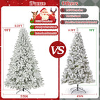 9Ft Snow Flocked Christmas Tree with 2028 Tips, Artificial Snowy Xmas Pine Tree with Reinforced Metal Base for Home Office Party Holiday Decorations ,White(No Light)