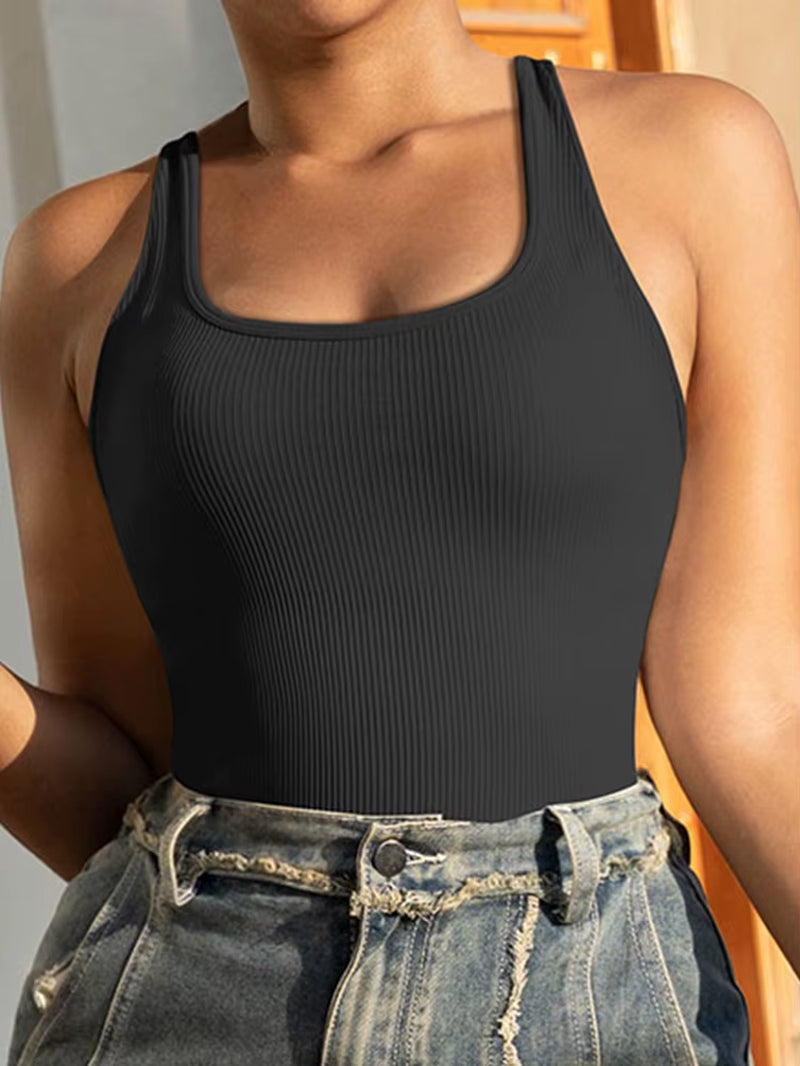 Elevate Your Workout with Our Women's Seamless Sport Bodysuit - Stylish Square Collar Off Shoulder Design for Yoga and Fitness