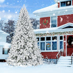 9Ft Snow Flocked Christmas Tree with 2028 Tips, Artificial Snowy Xmas Pine Tree with Reinforced Metal Base for Home Office Party Holiday Decorations ,White(No Light)